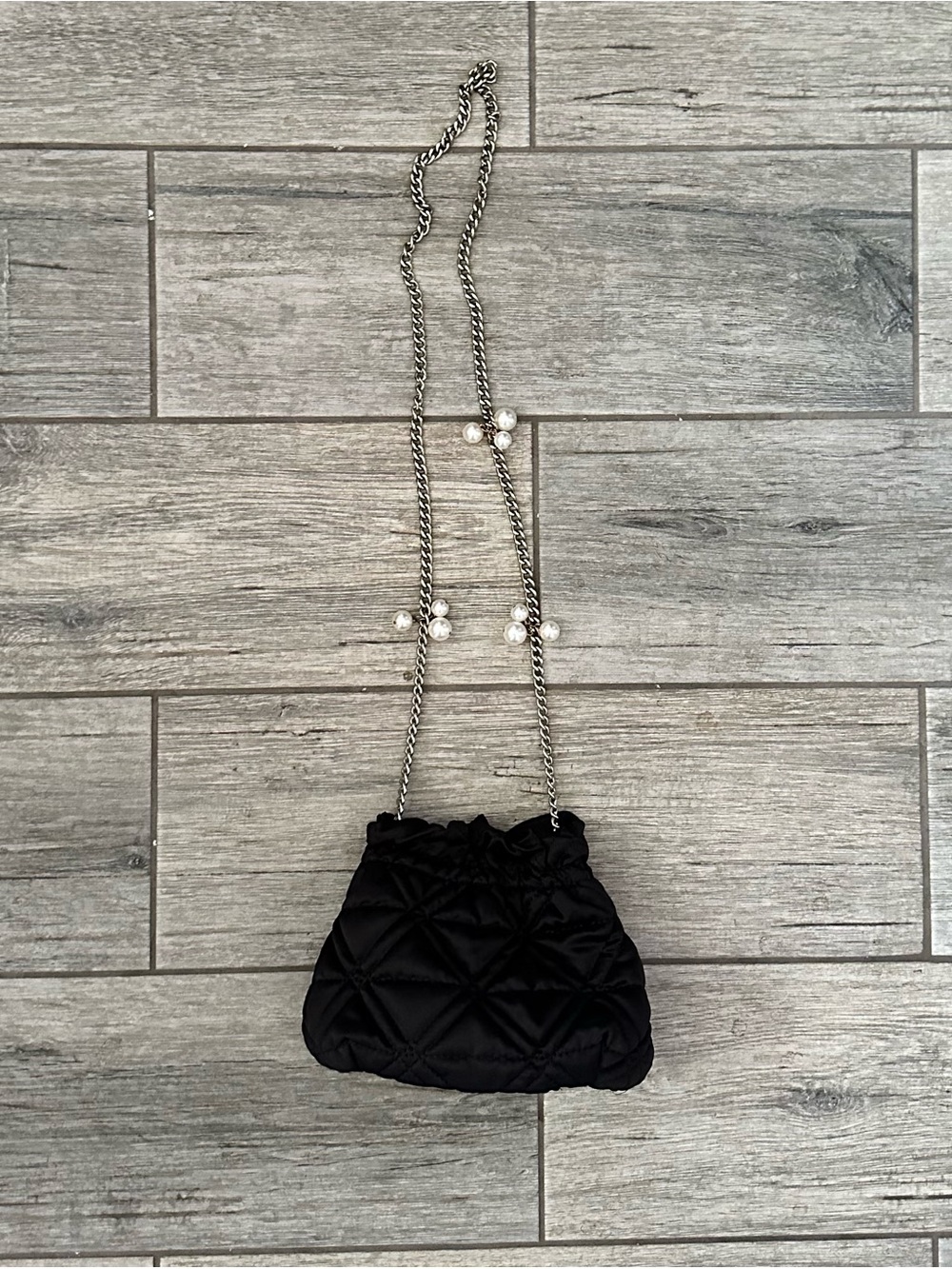 Black Quilted Pearl-Accent Crossbody Bag - Women